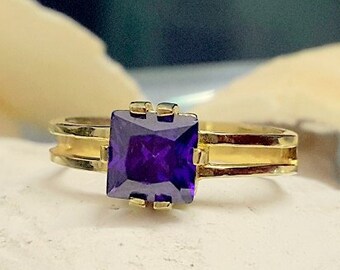 14k Gold Filled Amethyst Ring: Square Gemstone, February Birthstone