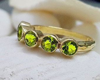 Tiny Peridot Ring, Stack Ring, Bezel Set, Light Green Ring, Olive Slim Ring, Dainty Ring ,Bezel Setting, Gold Filled Ring, Vintage Style