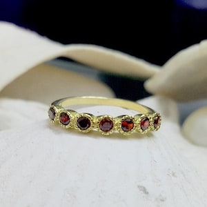 January birthstone ring, Gemstones Ring, Garnet Ring ,Gold Ring, Stacking Ring ,Stack Red Ring, Tiny Ring ,Bezel Set