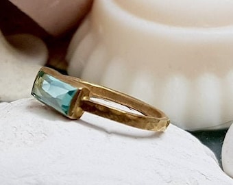 Aquamarin Ring: 14k Gold Filled Rechteckiger Stapelring