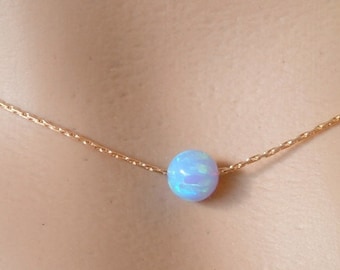 Opal Bead Necklace: 14k Gold Filled Chain, Minimalist Necklace
