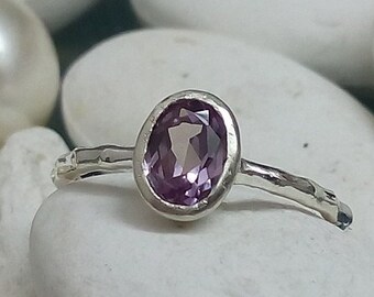 Oval Alexandrite ring, Silver ring, June birthstone, gemstone ring, delicate ring, sterling silver, birthstone ring