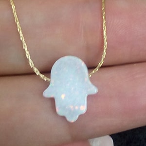 Opal Hamsa Necklace: 14k Gold Filled Chain, Luck Amulet