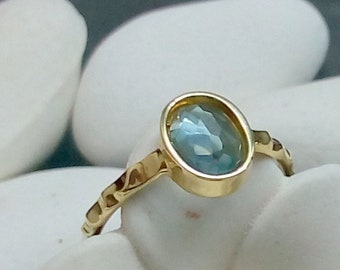 Blue topaz ring, London topaz jewelry, oval gold ring, gemstone ring, december birthstone, blue wedding