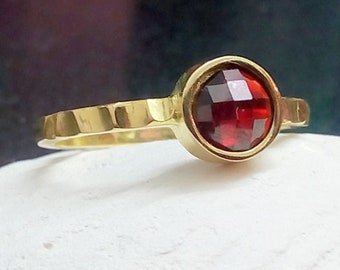 January birthstone ring, Gemstone Ring, Garnet Ring, Gold Ring, Stacking Ring, Stack Red Ring, Tiny Ring, Bezel Set