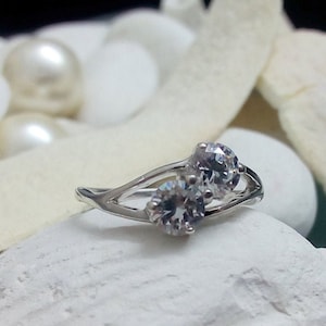 Personalized Sterling Silver Two Stone Ring: Couples Birthstone Ring