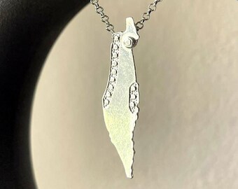 Sterling Silver Israel Map Pendant Necklace: Jewish Jewelry