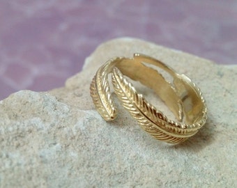 14k Gold Filled Feather Ring: Adjustable Midi/Knuckle Ring