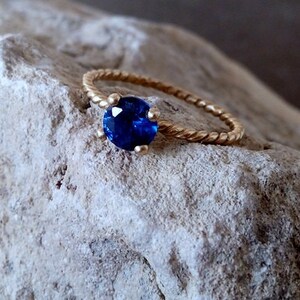 Blue Sapphire Ring Deep blue stone Gold Ring Gemstone Ring September Birthstone-Round prong ring image 2