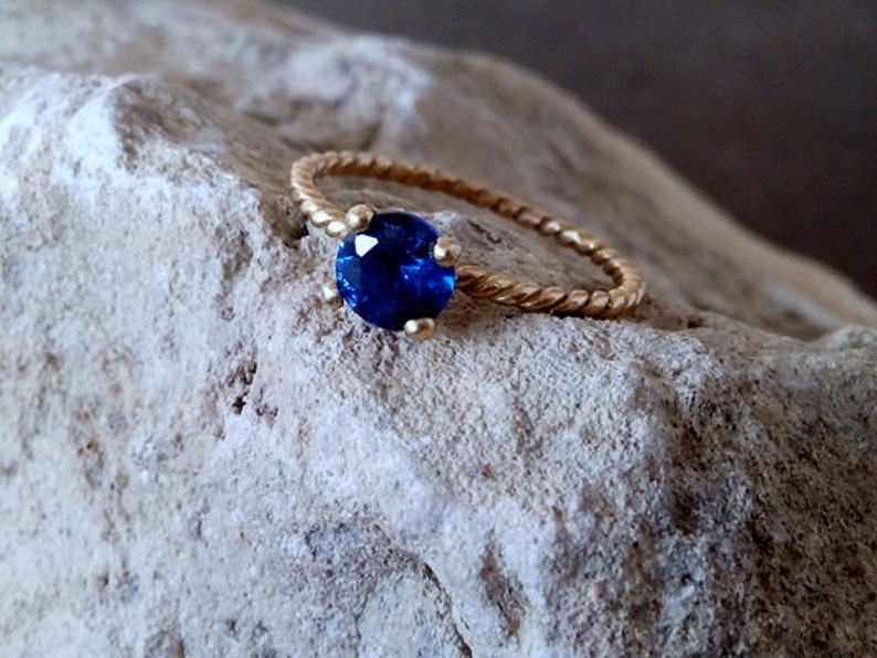 Blue Sapphire Ring Deep blue stone Gold Ring Gemstone Ring September Birthstone-Round prong ring image 2