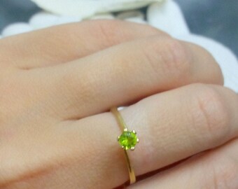 Peridot Ring: August Birthstone, 14k Gold Filled, Tiny Prong Setting