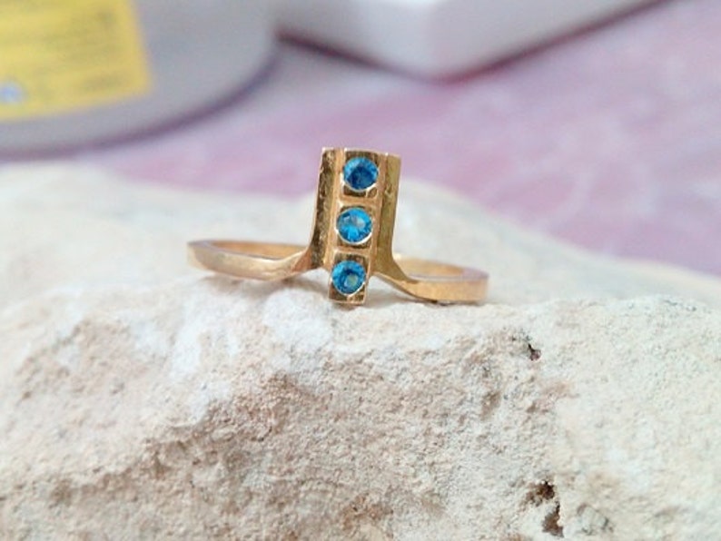gemstone ring SALE!!Blue topaz ring london topaz band,tree stones ring light blue ring,stack ring gold ring