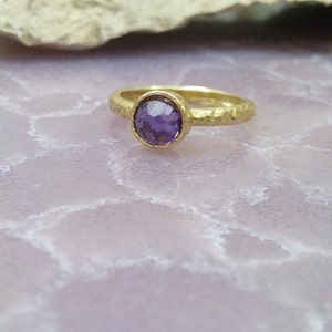 Small purple ring ,bezel ring, tiny amethyst ring, birthstone ring, gold ring, gemstone ring, delicate texture ring image 2