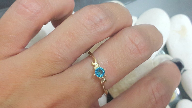 Blue Topaz Ring Gold Ring SALE Round Ring Gemstone Ring Stacking Ring Tiny Ring December Birthstone Ring