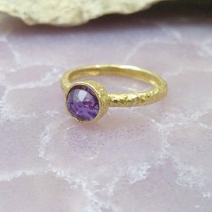 Small purple ring ,bezel ring, tiny amethyst ring, birthstone ring, gold ring, gemstone ring, delicate texture ring image 4