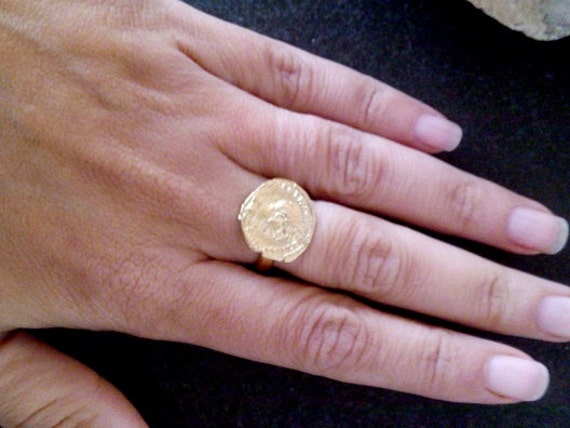 Real 18K Yellow Gold Ring For Women Lucky Money Coin Ring Us Size 6-7  Adjustable | eBay