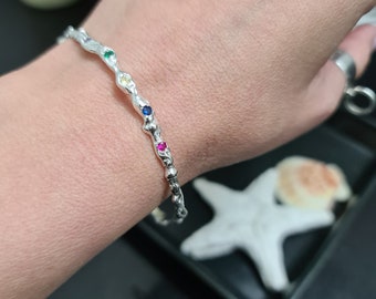 Sterling Silver Gemstone Bangle Bracelet: Birthstone Family Gift