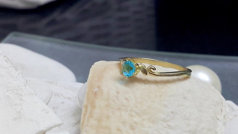 Blue Topaz Ring Gold Ring SALE Round Ring Gemstone Ring Stacking Ring Tiny Ring December Birthstone Ring
