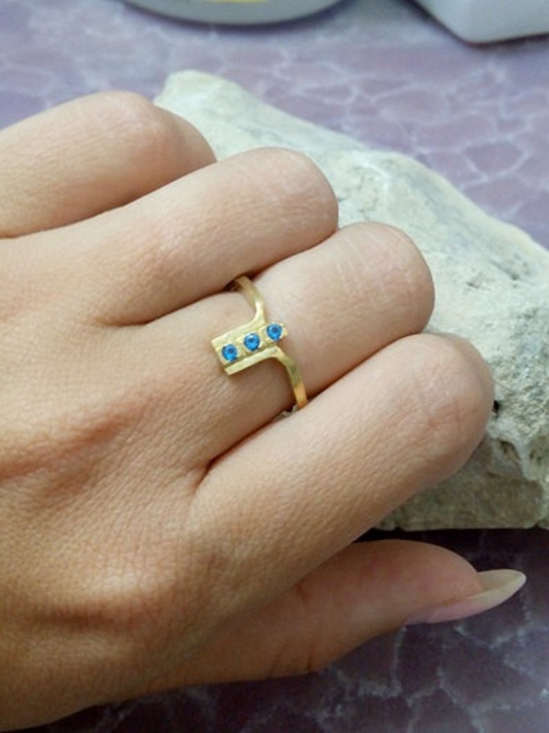 gemstone ring SALE!!Blue topaz ring london topaz band,tree stones ring light blue ring,stack ring gold ring