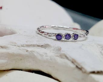 SALE! Amethyst Ring,February Stacking Ring,Thin TIny Ring,Sterling Silver Ring,Bezel Set, Purple Ring, Simple Ring,Minimalist Jewelry