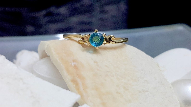 Blue Topaz Ring Gold Ring SALE Round Ring Gemstone Ring Stacking Ring Tiny Ring December Birthstone Ring