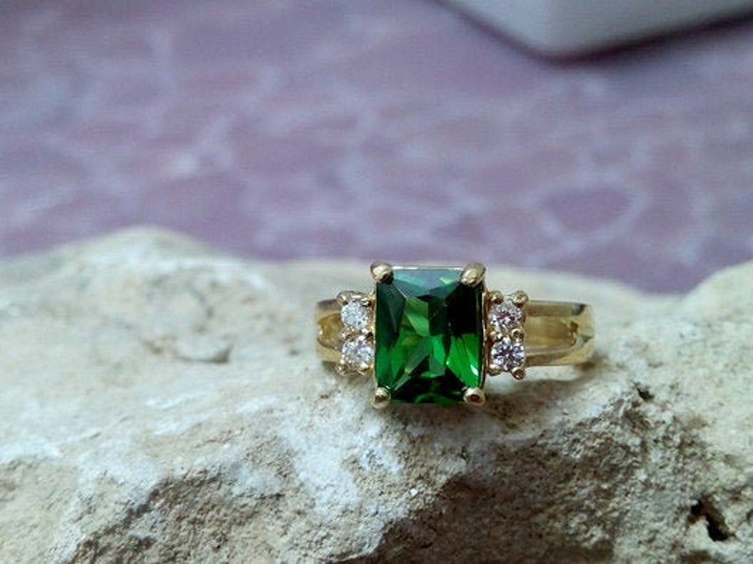 Celtic Emerald-Cut Engagement Ring, Sterling Silver Womens Engagement Ring,  Celtic Emerald Rectangle Ring, Emerald Engagement Ring, 1849