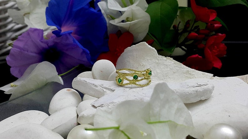 Emerald Ring, May Birthstone Ring, Gemstones Ring, Stack Stacking Ring Gold Ring, Green Ring, Dainty Ring, Hammered Ring image 1