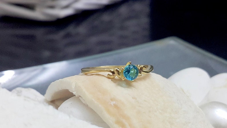 Blue Topaz Ring Gold Ring SALE Round Ring Gemstone Ring Stacking Ring Tiny Ring December Birthstone Ring