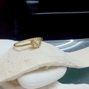 Slim Gold Ring, Real Moonstone Ring, Tiny Ring, Rainbow Stone Ring, Gemstone Ring, Stacking Ring, June Ring, Simple Ring image 3