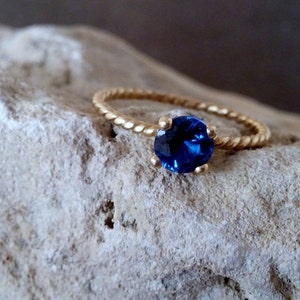 Blue Sapphire Ring Deep blue stone Gold Ring Gemstone Ring September Birthstone-Round prong ring image 3