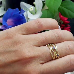 Emerald Ring, May Birthstone Ring, Gemstones Ring, Stack Stacking Ring Gold Ring, Green Ring, Dainty Ring, Hammered Ring image 4