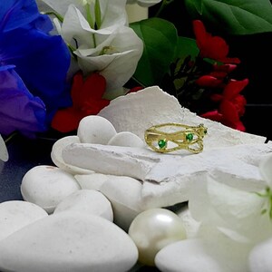 Emerald Ring, May Birthstone Ring, Gemstones Ring, Stack Stacking Ring Gold Ring, Green Ring, Dainty Ring, Hammered Ring image 2