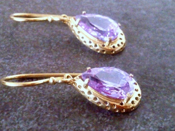 Lavender Amethyst Dangle Earrings: 14k Gold Filled Chandelier Style