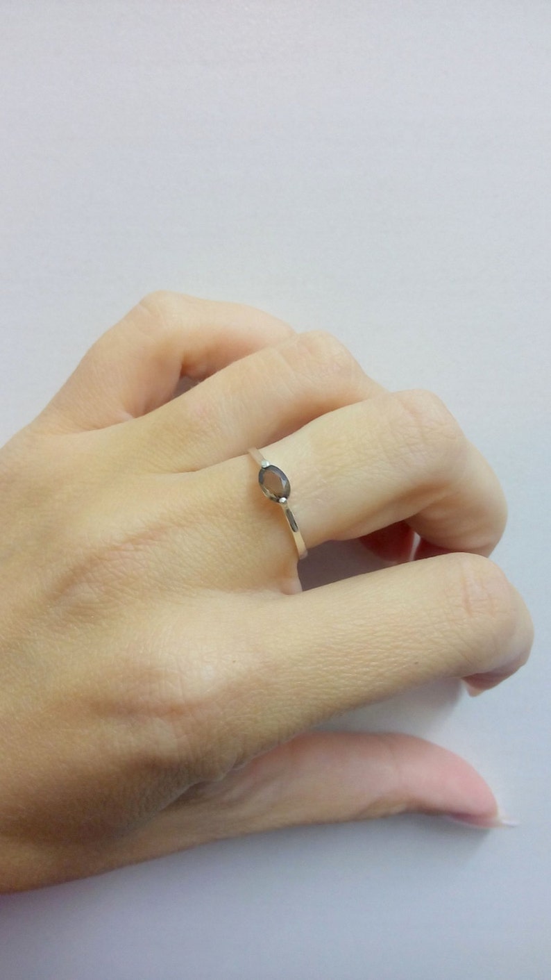 delicate wedding SALE!Smoky Quartz Ring,brown jewelry tiny oval ring simple ring,genuine stones ring sterling silver ring stacking ring