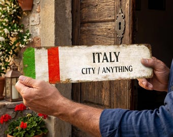 Custom Italian Flag Metal Sign, Personalized Rustic Home Porch Decor Gift