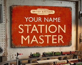 Custom British Railways Metal Sign Personalized Aluminum Station Master Train Room Decor Gift