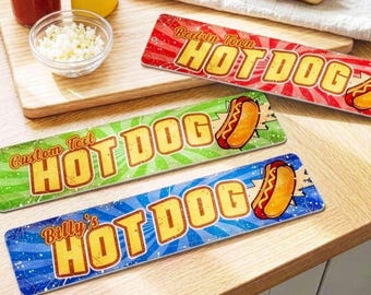 Custom Hot Dog Food Truck Metal Sign, Personalized Outdoor Kitchen Wall Decor Gift