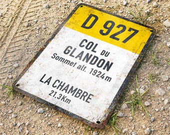 French Alps Col du Glandon Metal Sign, Vintage Cyclist Man Cave Decor Gift