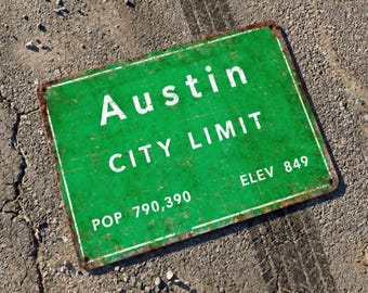 Distressed Austin City Limit Metal Sign - Vintage Texas Highway Wall Art for Rustic Home or Man Cave Decor