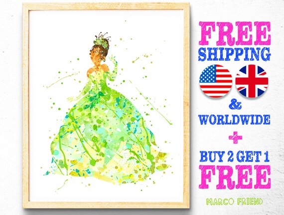 Tiana Princess Watercolor Print Tiana Nursery Decor Disney Girl Gift Art Quote