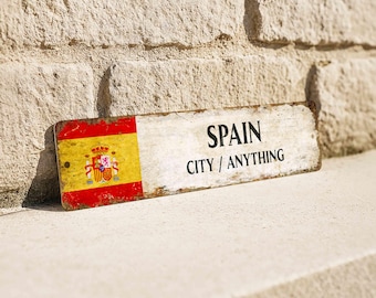 Personalized Spain Flag Metal Sign, Custom Mediterranean Spirit Road Plaque, Rustic Iberian Style Decor