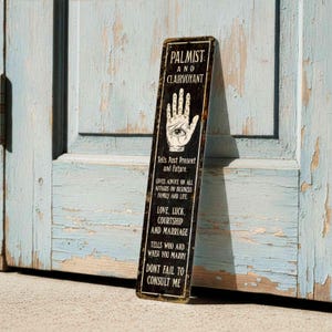 Palmist Clairvoyant Metal Sign, Vintage Fortune Teller Wall Art, Eclectic Decor