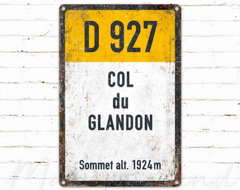 D927, Col du Glandon, Vintage Stijl Fietsen Road Metal Sign, Cadeau voor fietser, Collar Cycling Sign