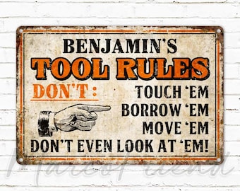 Custom Tool Rules Metal Sign Personalized Garage Decor