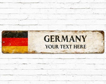 Germany Flag Metal Sign, Custom Country Rustic Sign, Personalized City Name Plate