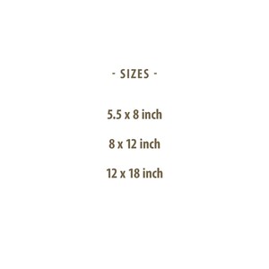 May include: A list of sizes for a product, in inches: 5.5 x 8, 8 x 12, and 12 x 18.