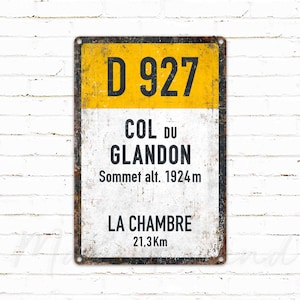 Col du Glandon, Vintage Stijl Fietsen Road Metal Sign, D927, Bike Garage, Cadeau voor fietser, Cyclist Gift
