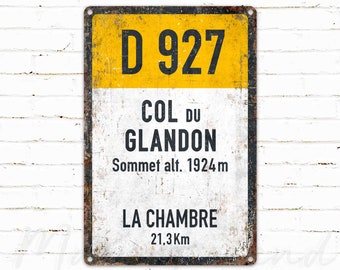 Col du Glandon, Vintage Stijl Fietsen Road Metal Sign, D927, Bike Garage, Cadeau voor fietser, Cyclist Gift