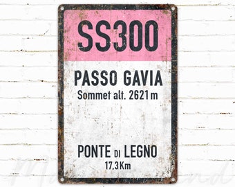 SS300, Passo Gavia, Vintage Stijl Fietsen Road Metal Sign, Cadeau voor fietser, Collar Cycling Sign