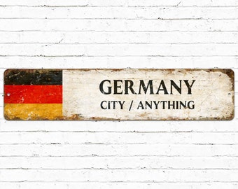 Germany Flag Metal Sign, Custom Country Rustic Sign, Personalized City Name Plate